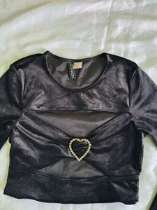 H&amp;M Black Velour Cut-Out Top