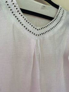 White Embroidered V-Neck Top