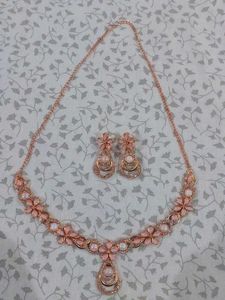 Elegant Rose Gold Floral Necklace & Earrings Set