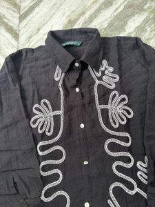 Elegant Black Kurta with White Embroidery