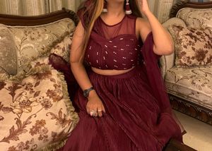 New Wine Burgundy Hooded Designer Blouse Lehenga