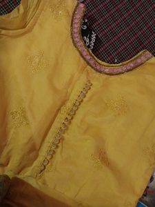 Ethnic Haldi Gown/ Cotton Silk With Free Dupatta