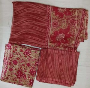 Unstitched flroal kurta, striped bottom wear dress