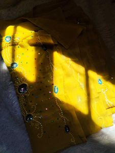 Vibrant Yellow Embroidered Saree