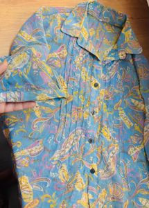 Blue Paisley Print Sheer Blouse