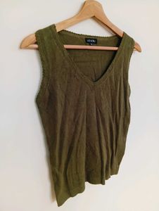Olive Green Sleeveless V-Neck Top