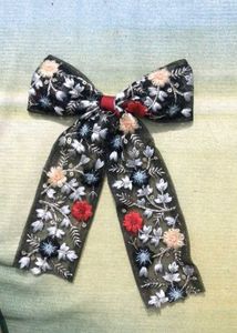 Embroidered Floral Bow Hair Clip