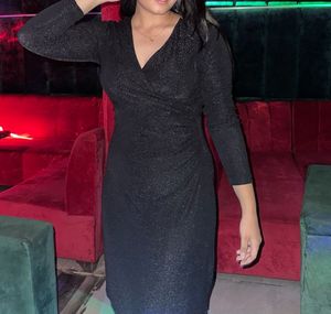 Elegant Black Shimmer Wrap Dress