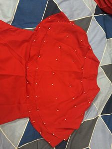 Elegant Red Kurta with Pearl Embellishments