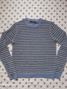 Blue Striped Crochet Sweater