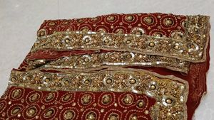 bridal full work Maroon Sequin Dress Material