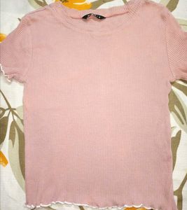 Pink Ribbed Cropped Top From Zudio