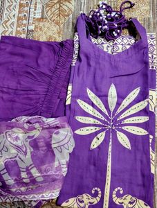 Vibrant Purple Kurta Set with Elephant Print