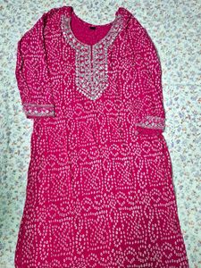 Stunning Pink Bandhani Embroidered Kurta