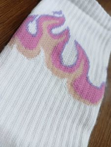 TRAZO White Crew Socks with pink-purple Flame
