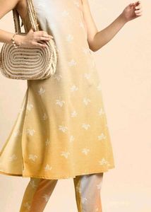 Elegant Ombre Kurta Set with Leaf Print L