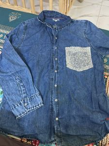 Blue Denim Shirt with Sparkly Pocket