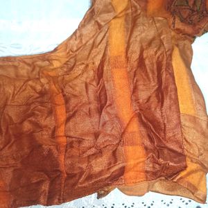 Orange Printed Saree With Blouse
