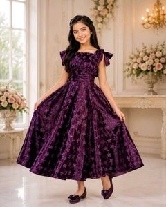 Girls' Purple Velvet Party Dress