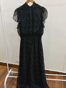 Black Polka Dot Print Flutter Sleeve Maxi