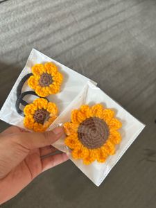 Handmade Crochet Sunflower Hair Ties (Set of 3)