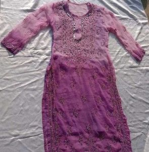 Tie Dry Lavender Chikankari Mirror Work Kurti
