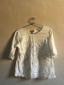 White Eyelet Embroidered Blouse