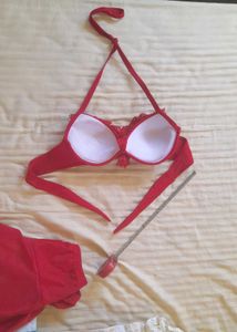 Red Skuarts Bikini Set with Cover up