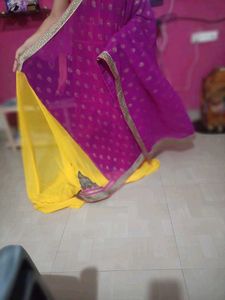 Dual-Tone Magenta &amp; Sunshine Yellow Georgette Sare