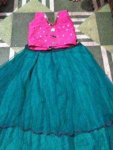 Girls' Pink & Teal Lehenga Choli