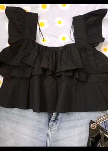 Black Ruffled Off-Shoulder Top