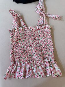 Women’s Pink Floral Smocked Peplum Top