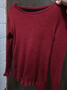 Maroon Ribbed Knit Top