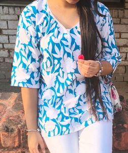 Blue & White Floral Kurta