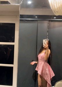 Chic Pink Gingham Peplum Dress