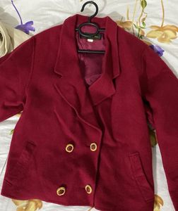 Women's Burgundy Double-Breasted Blazer