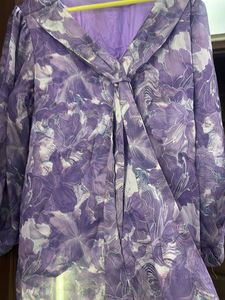 Purple Floral Print Puff Sleeve Top