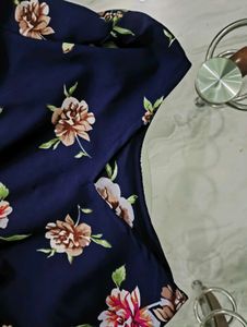 Navy Floral Print Bell Sleeve Top