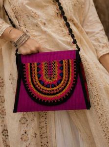 Vibrant Embroidered pink sling Bag