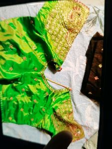 Green Embroidered Sari Blouse