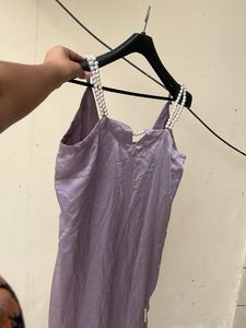 Purple Satin Dress with Pearl Straps