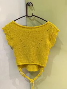 Yellow Knit Crop Top with Tie Back