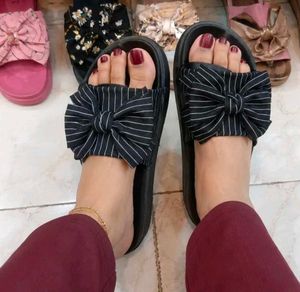 Stylish Striped Bow Slide Slippers