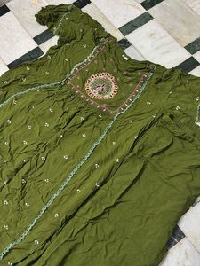Olive Green Embroidered Kurta Set