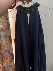 Elegant Navy Blue Halter Neck Top