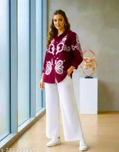 Maroon Embroidered Kurta