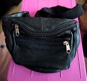 Stylish Black Leather Waist Bag