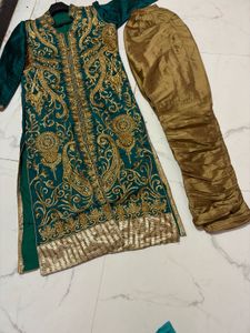Elegant Teal &amp; Gold Embroidered Kurta Set