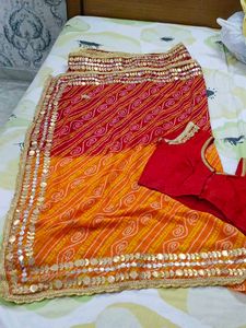 Vibrant Bandhani Saree with Sequins