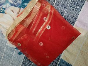 Stunning Red Embellished Net Dupatta